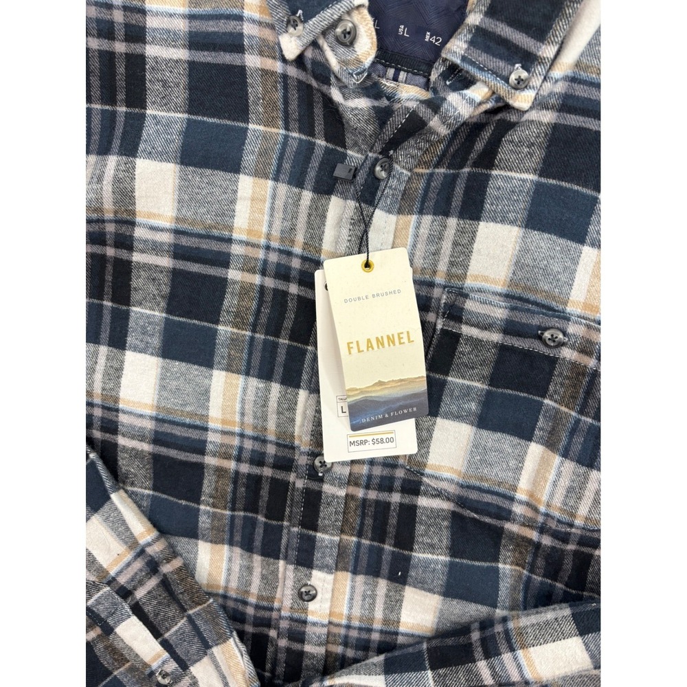 Denim & Flower Plaid Flannel Button Down Men's Soft Cotton Shirt Size L NWT - Picture 3 of 6